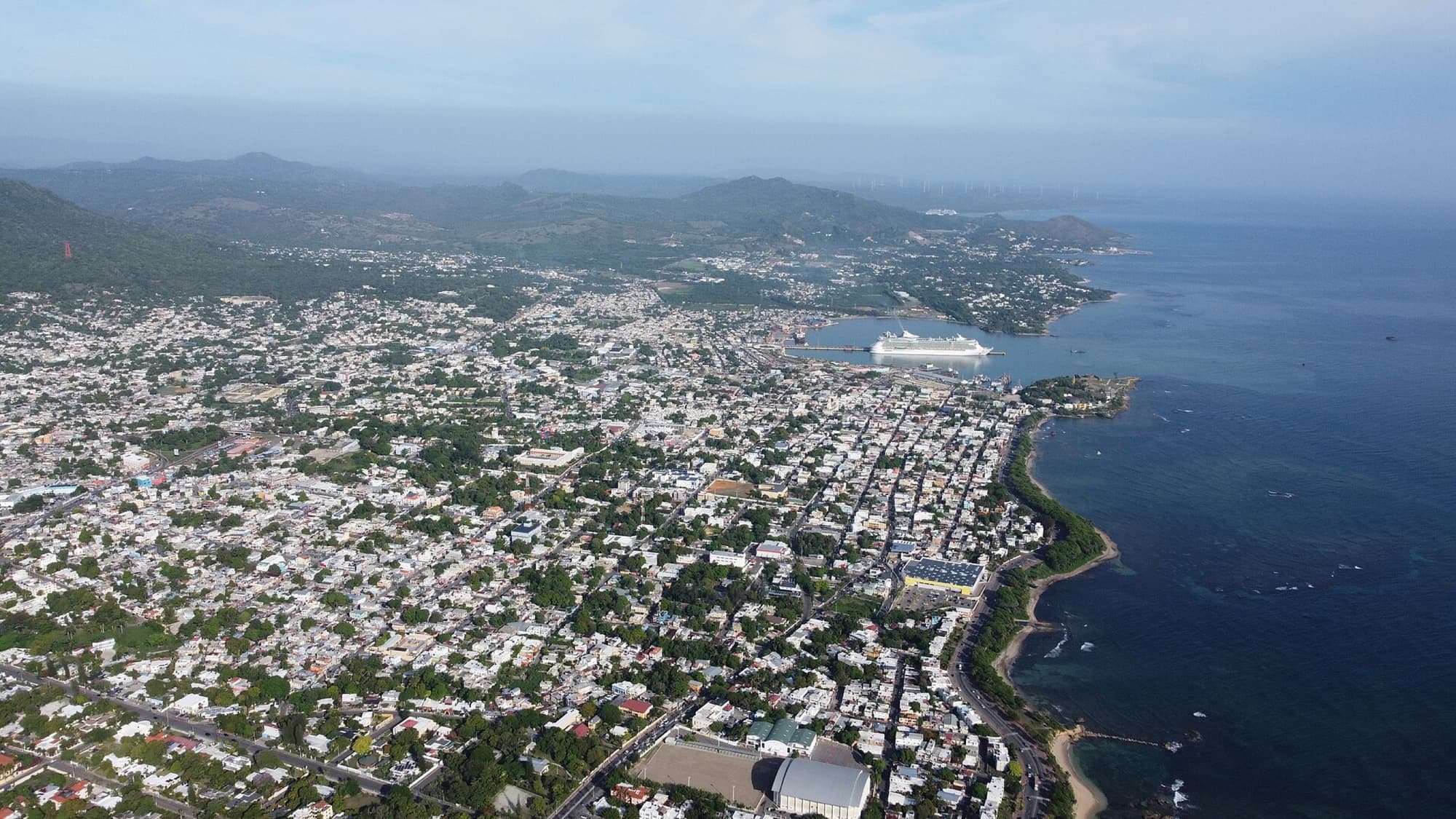 Aerial view of the city of Puerto Plata and its coastline