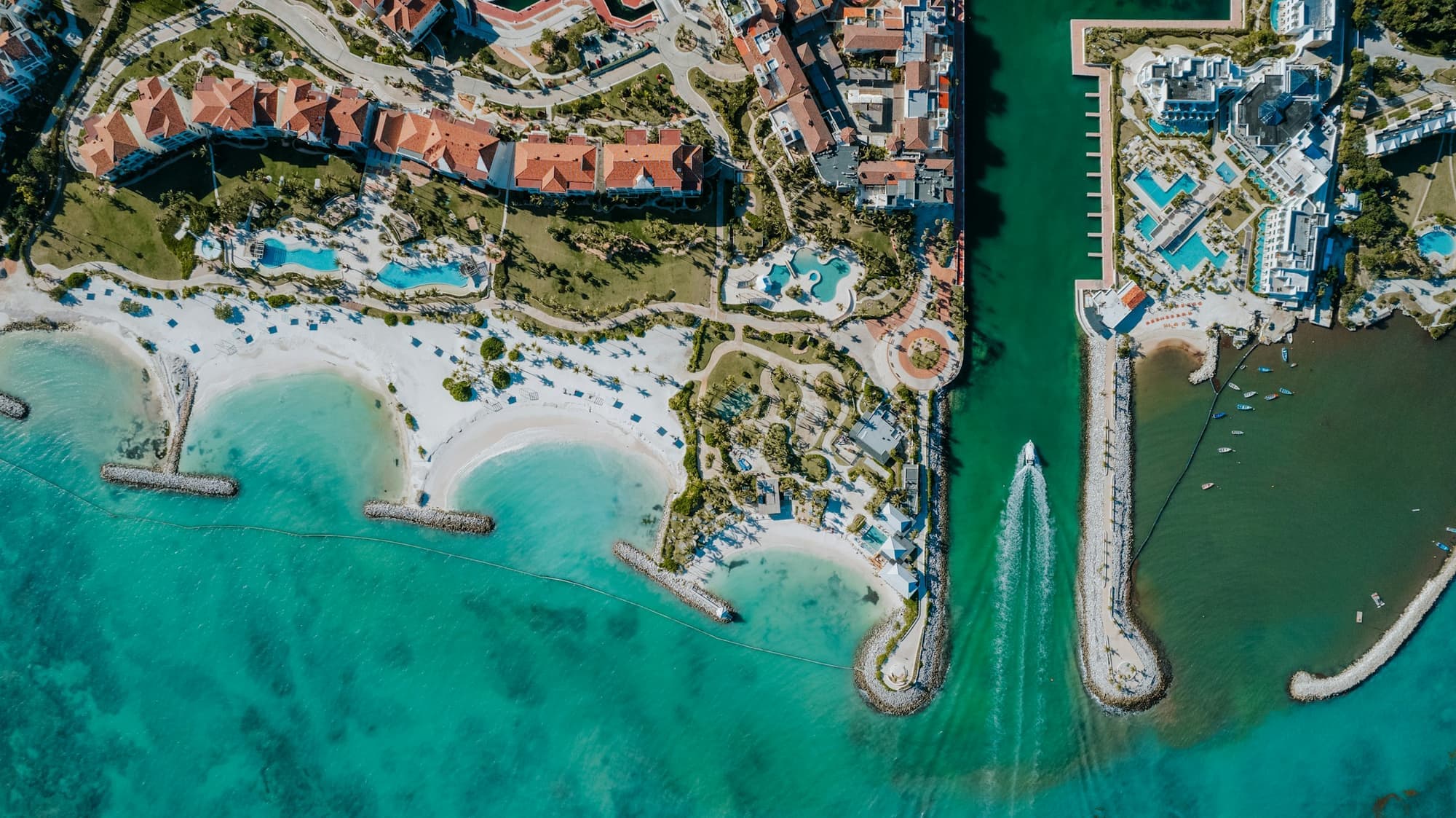 Aerial view of the resort and marina at Cap Cana, Punta Cana