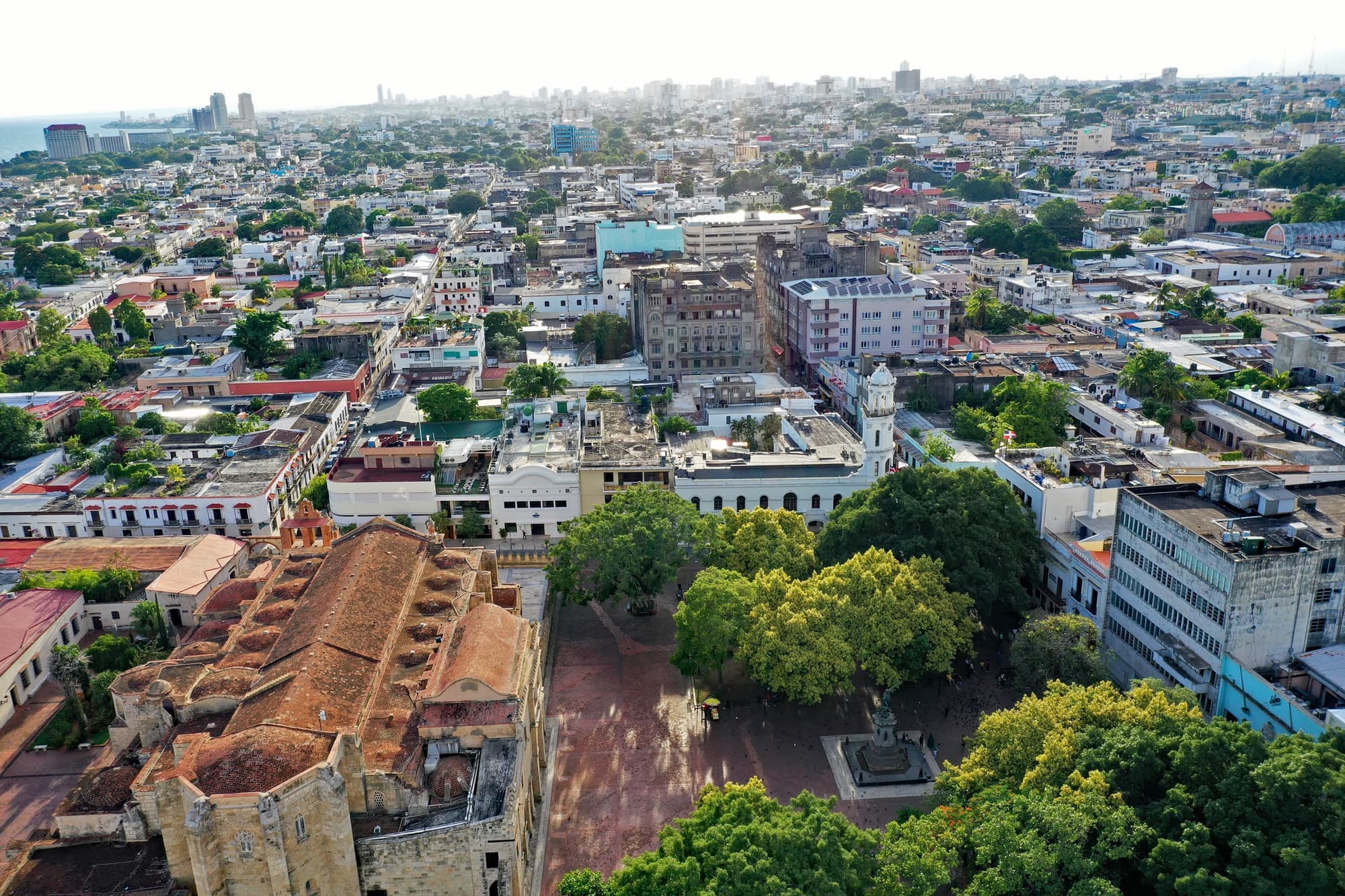Aerial view over the rooftops of the Ciudad Colonial, Santo Domingo