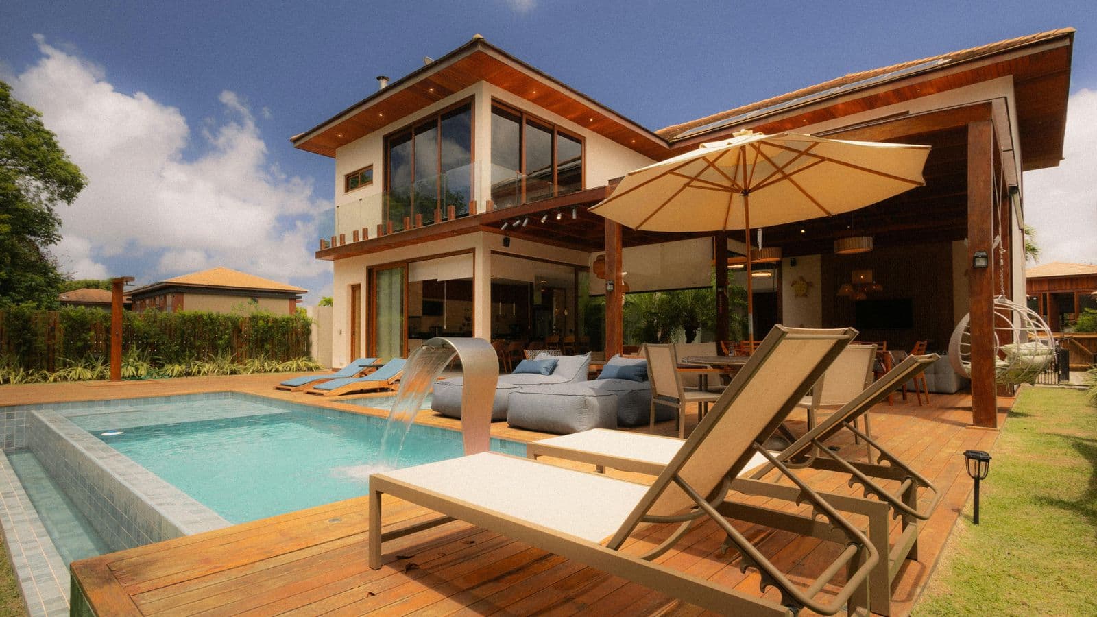 Villa with pool deck at sunset in the Dominican Republic